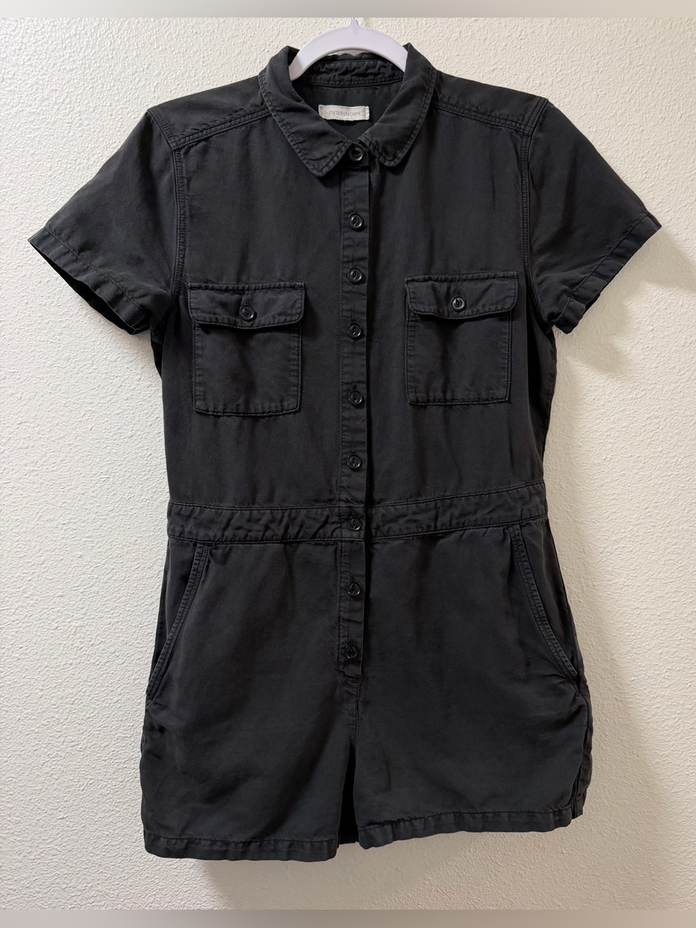 Outerknown S.E.A. Suit Shortall Utility Romper Button Front Collared Linen Small